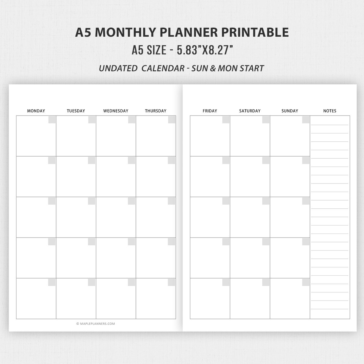 A5 Planner Printable Inserts A5 Weekly And Monthly Planner Inserts
