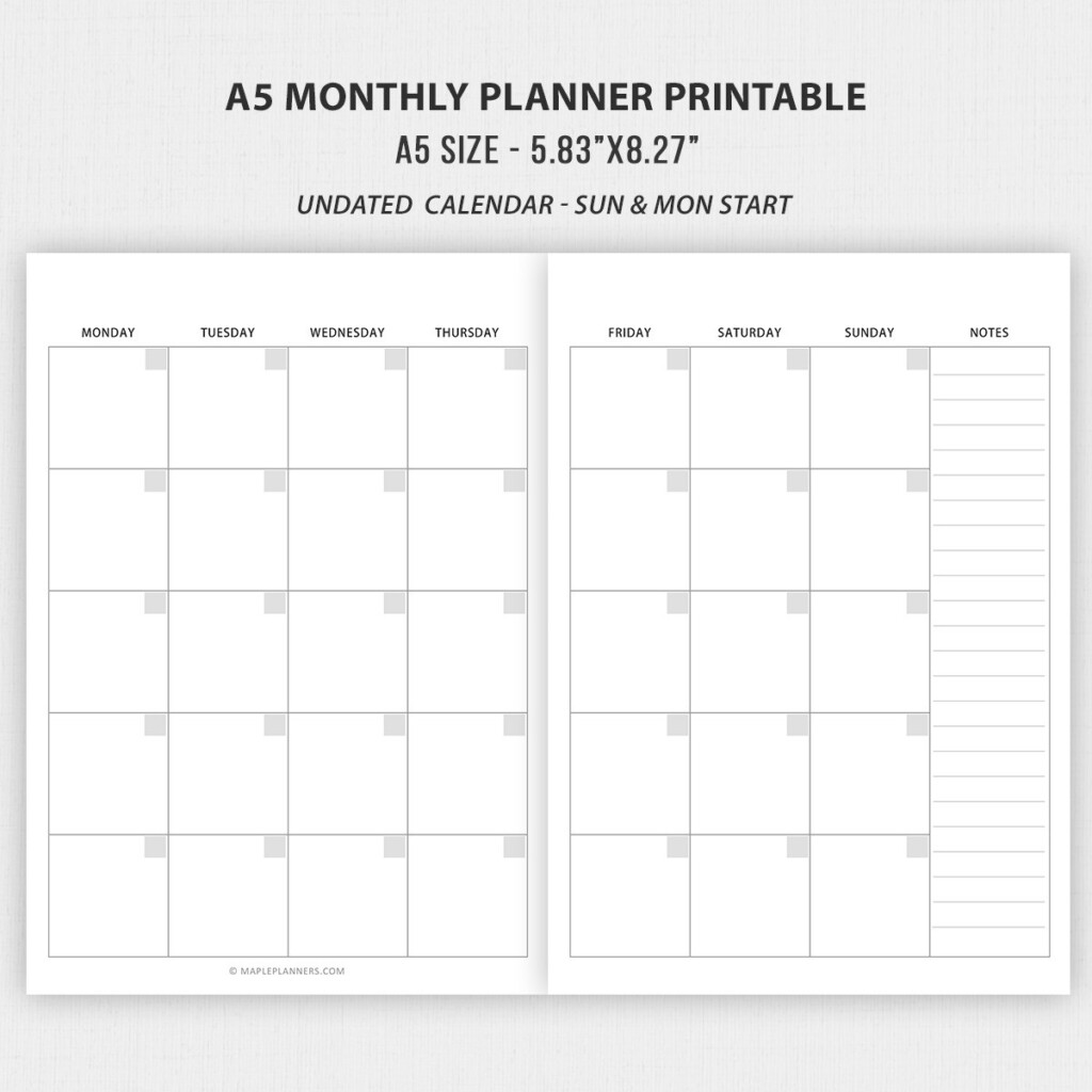 A5 Planner Printable Inserts A5 Weekly And Monthly Planner Inserts