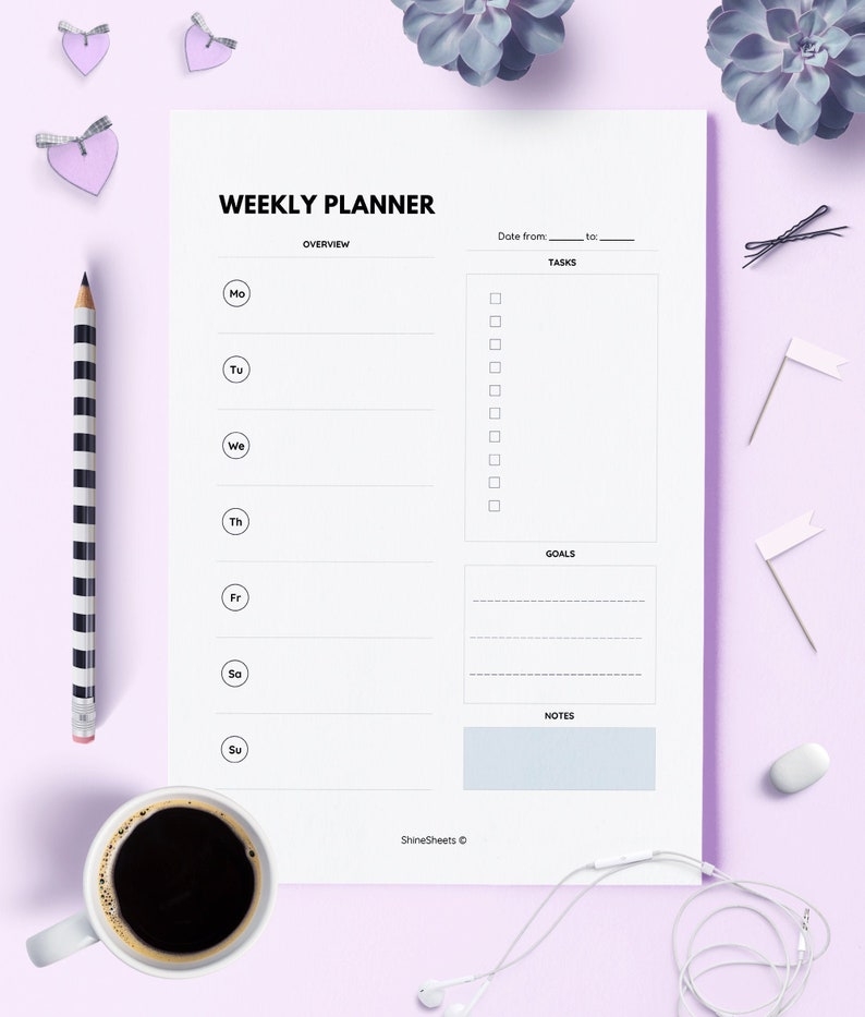 A5 Weekly Planner Printable Weekly Planner A5 Weekly Etsy