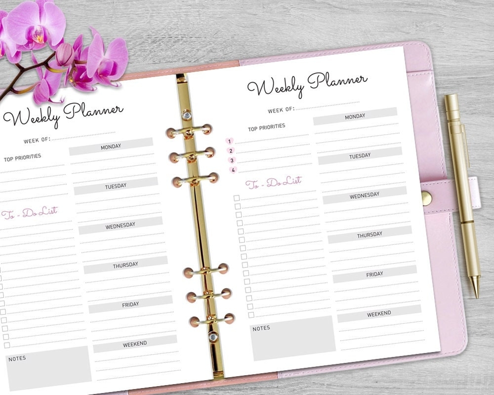 A5 Weekly Planner Printable Weekly Planner By ProGraphicDesign