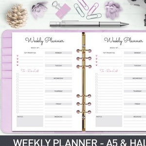 A5 Weekly Planner Printable Weekly Planner Inserts Weekly Organizer 