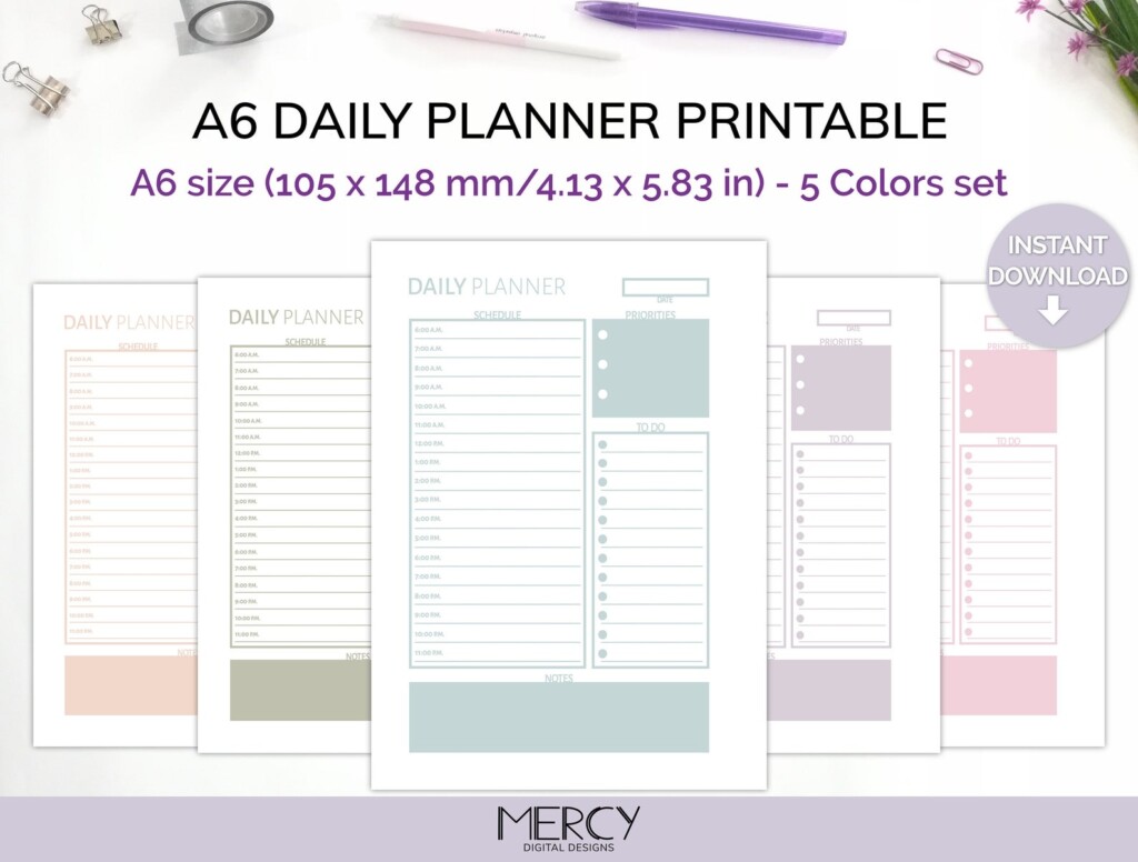 A6 Daily Planner Printable Daily Schedule Daily To Do List Etsy