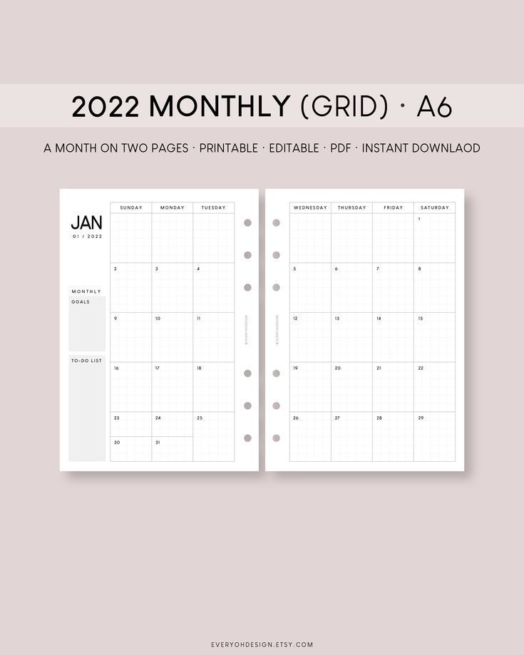 A6 Monthly Planner 2024 Calendar Printable Dated Scheduler Editable