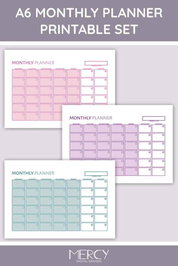 A6 Monthly Planner Printable Monthly Calendar Etsy Monthly Planner 