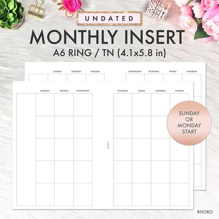 A6 Planner Inserts A6 Monthly Inserts Printable A6 Monthly Inserts 