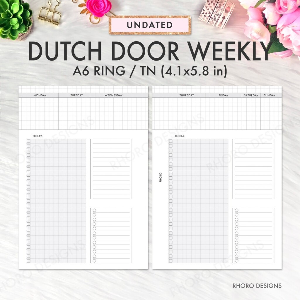 A6 Printable Planner Inserts A6 Inserts Dutch Door Weekly Weekly 