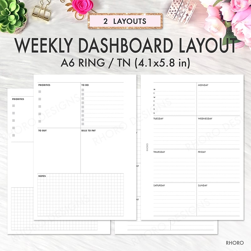 A6 Ring Inserts Printable A6 Ring TN Planner Printable Weekly Inserts 