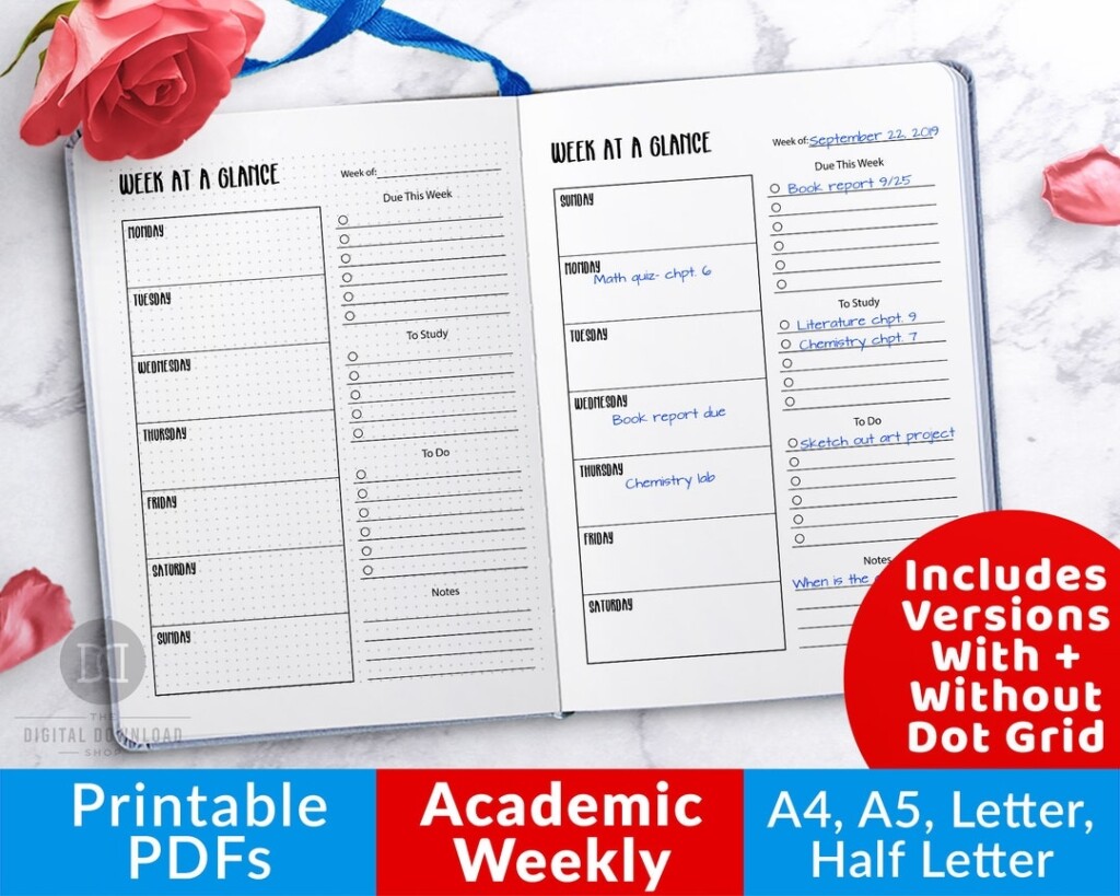 Academic Weekly Planner Printable Bujo Journal Weekly Planner 