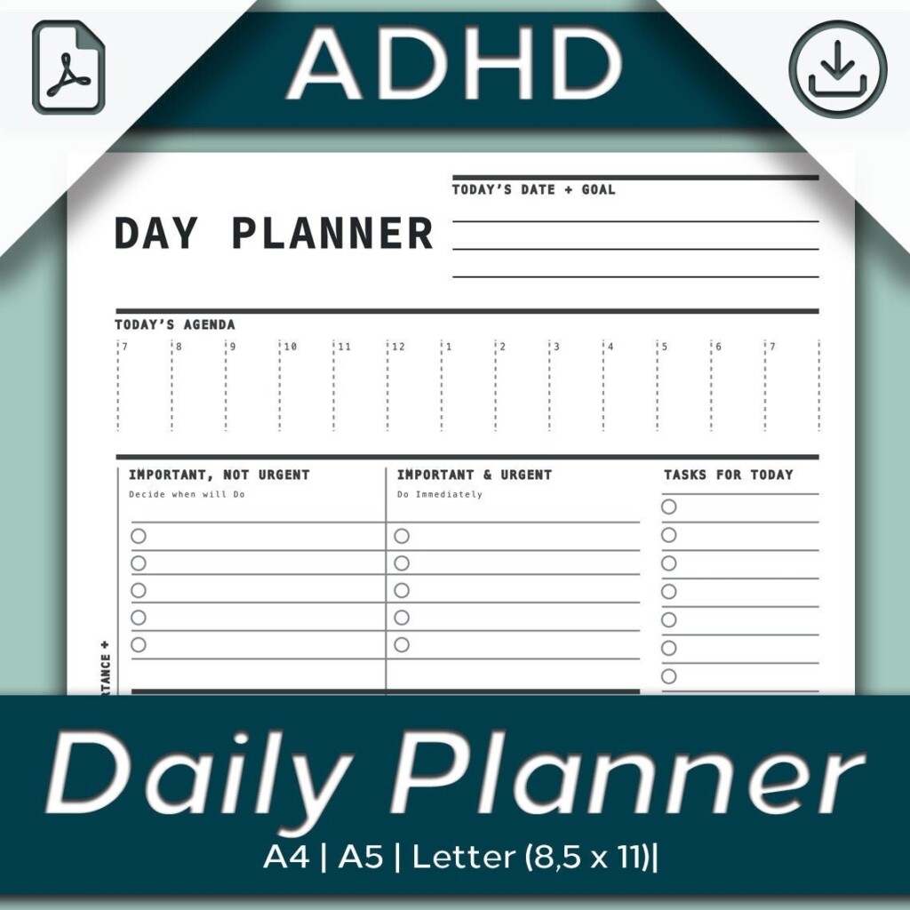 Adhd Daily Planner Printable Adhd Schedule Template
