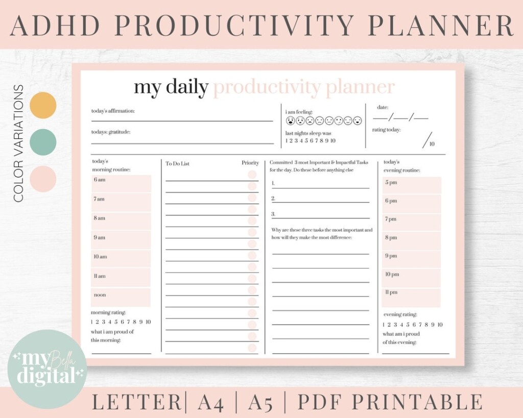 ADHD Planner Adhd Planner Printable Adhd Daily Planner Adhd Planner 