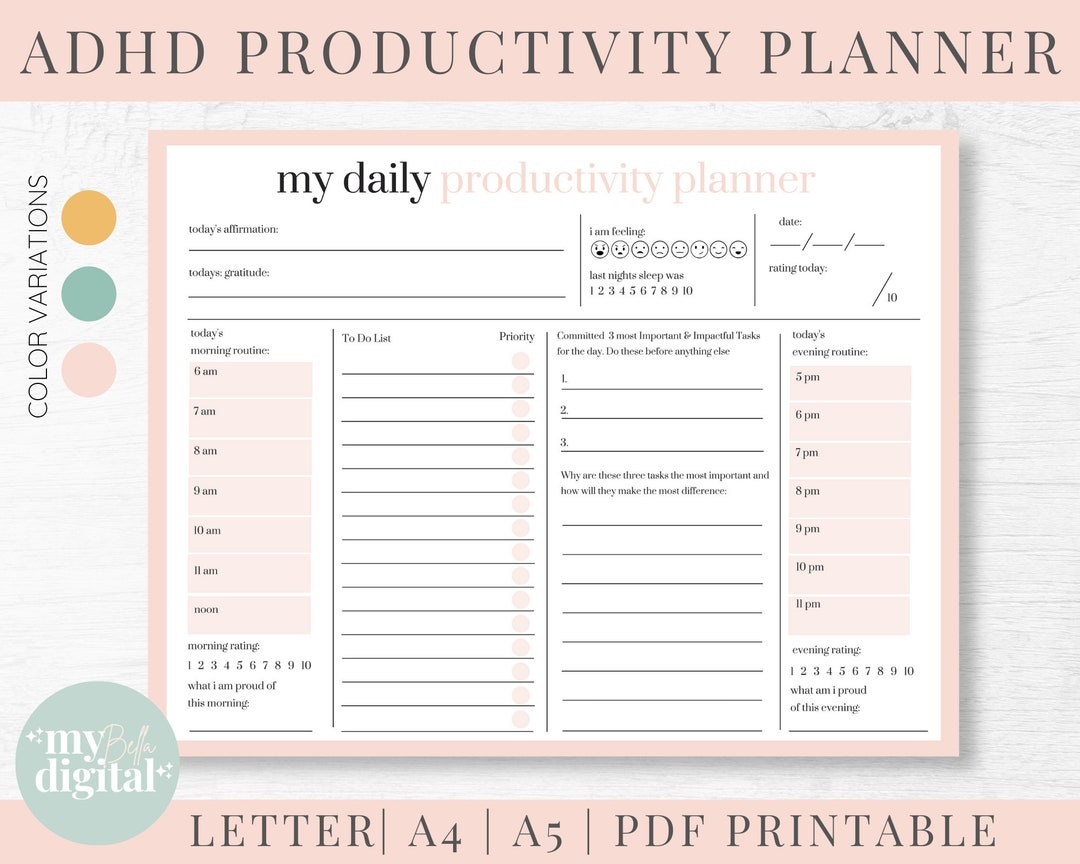 ADHD Planner Adhd Planner Printable Adhd Daily Planner Adhd Planner