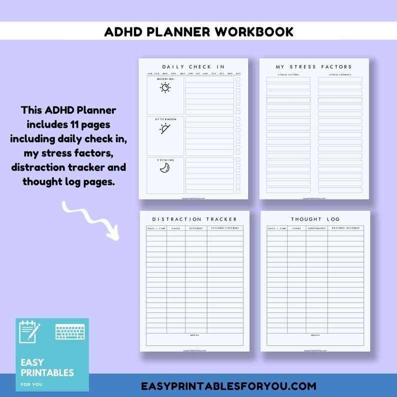 Adhd Planner Printable PDF Adhd Journal Adhd Organizer Adhd Planner 