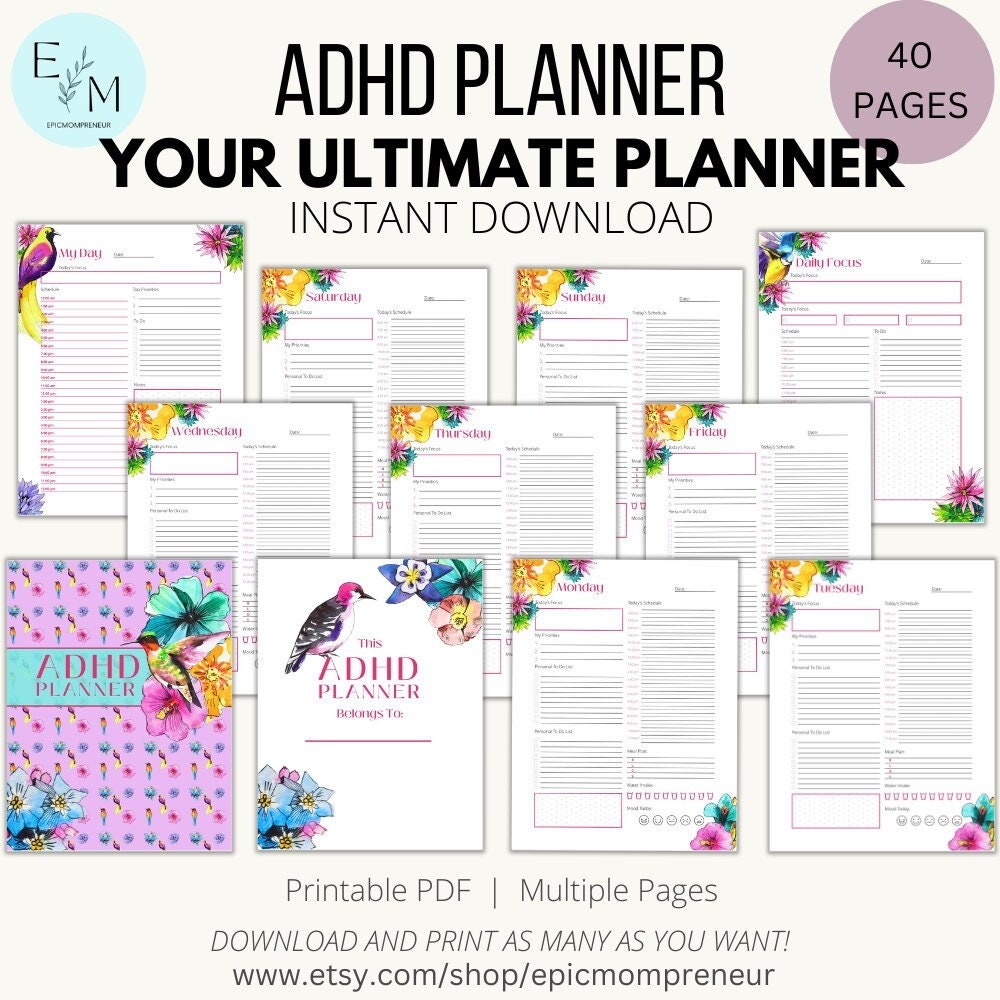 ADHD Printable Planner ADHD Planner Life Organization Attention 