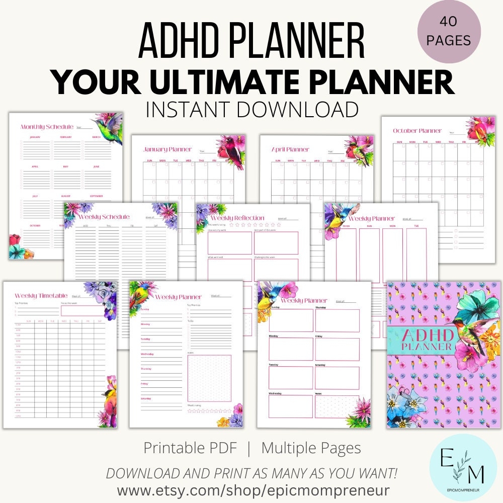 ADHD Printable Planner ADHD Planner Life Organization Attention 