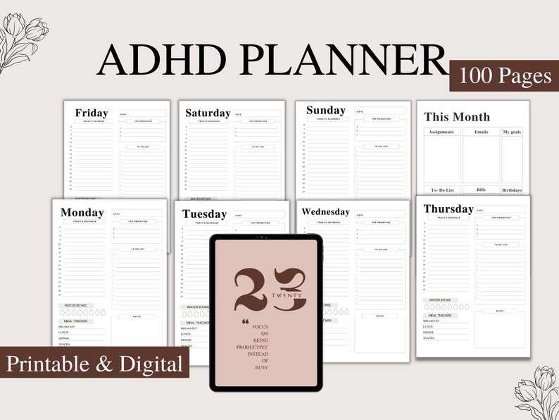 ADHD Weekly Planner Printable ADHD Digital Canva Template Etsy