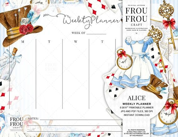 Alice Weekly Planner Alice In Wonderland Planner Printable Scheduler 