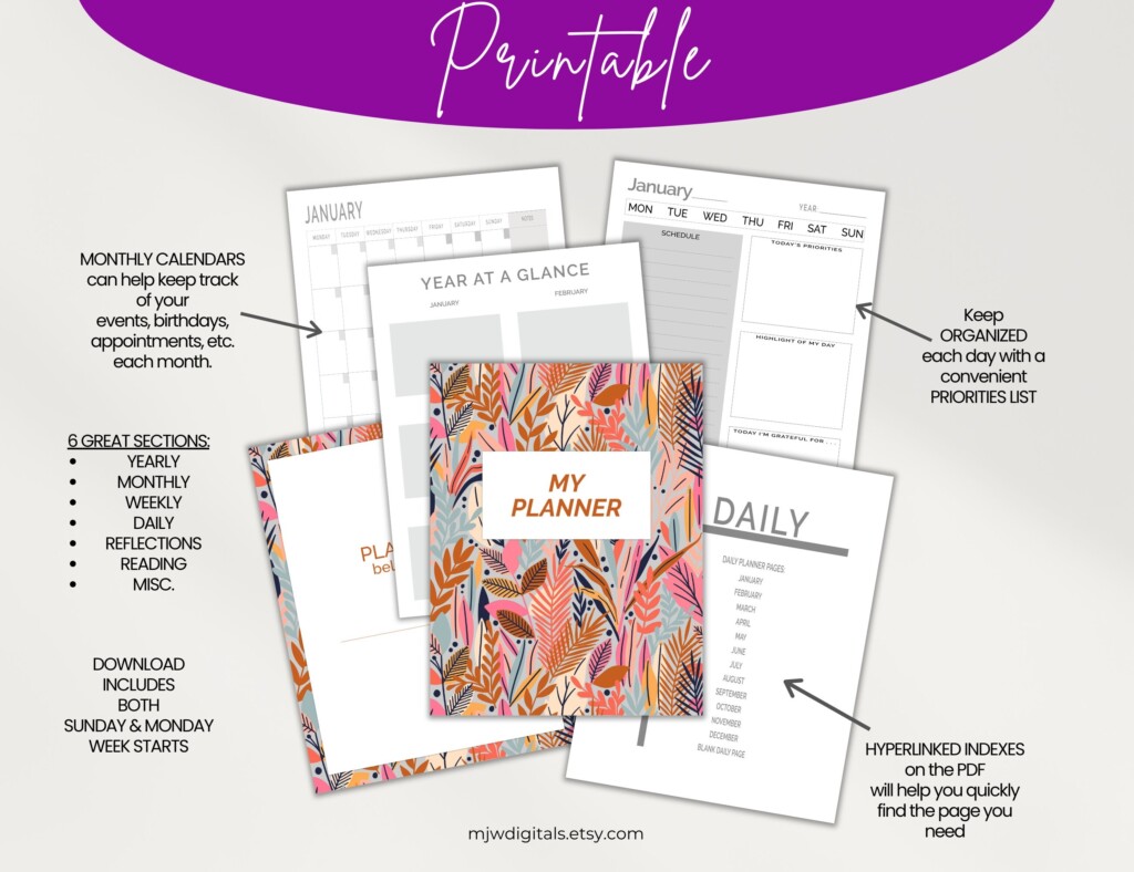 All In One PRINTABLE Planner Yearly Monthly Weekly Daily Etsy