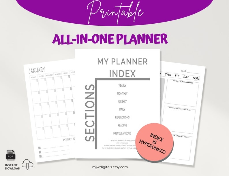 All In One PRINTABLE Planner Yearly Monthly Weekly Daily Etsy