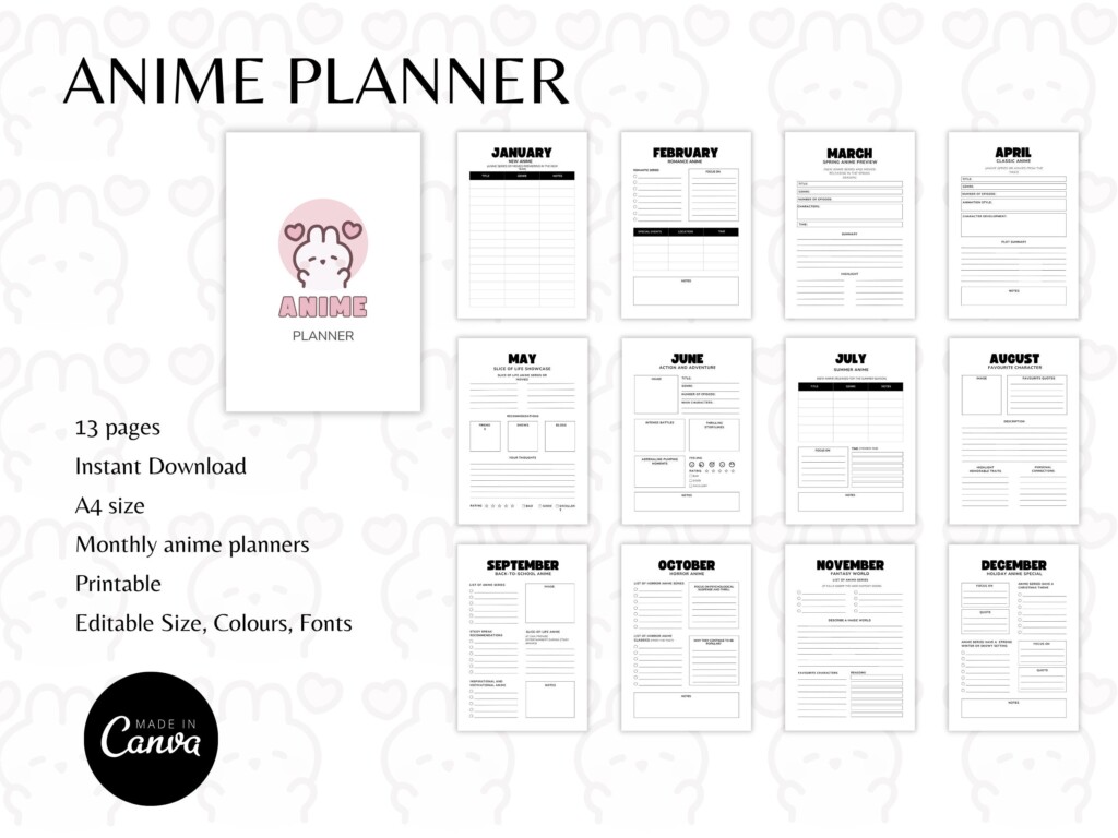 Anime Planner Printable Anime Planner Adult Anime Monthly Etsy Canada