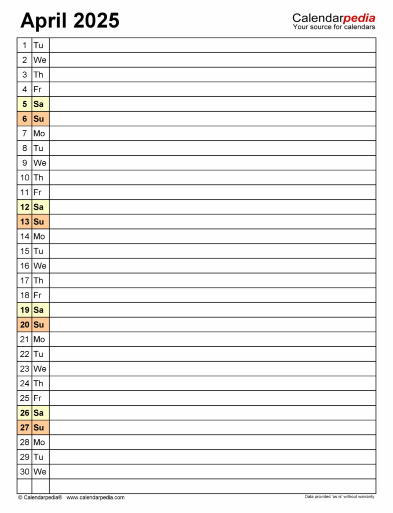 April 2025 Calendar Planner Template Kaito Dehaan
