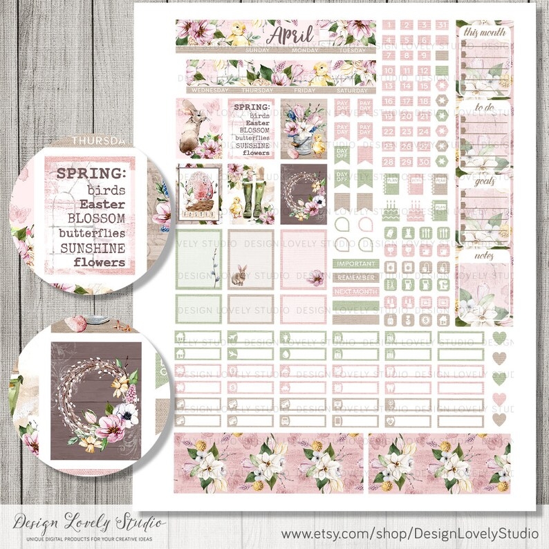 April Planner Stickers Kit April Printable Stickers Mini Etsy