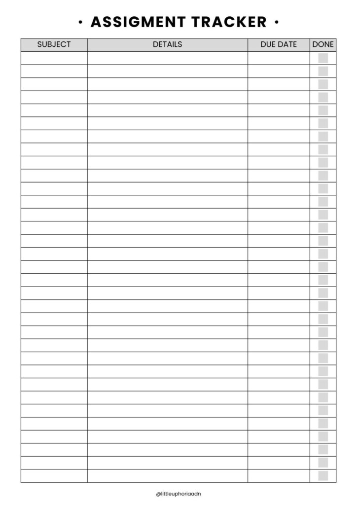 Assignment Tracker Printable Planner
