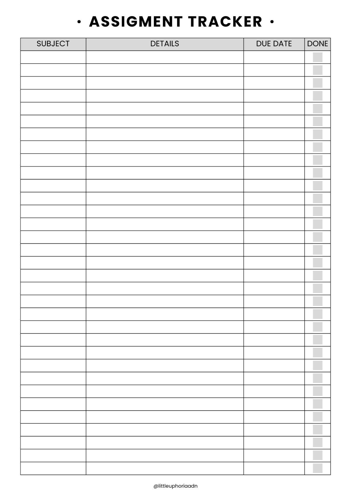 Assignment Tracker Printable Planner