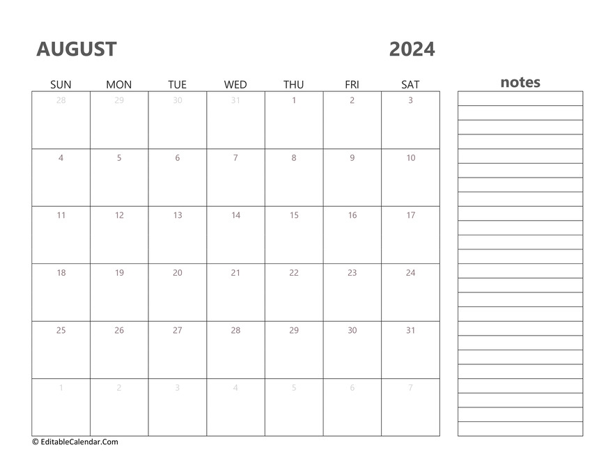 August 2024 Printable Calendar With Holidays