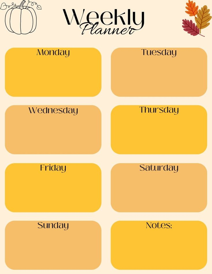 Autumn Harvest Weekly Planner Fall Themed Planner Weekly Planner 