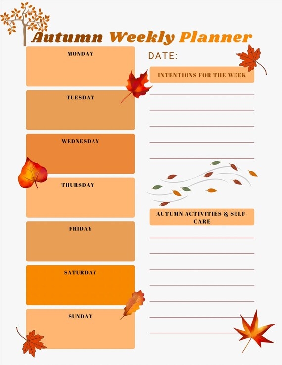 Autumn Weekly Planner Sheet Fall Themed Planner Daily To Do Etsy