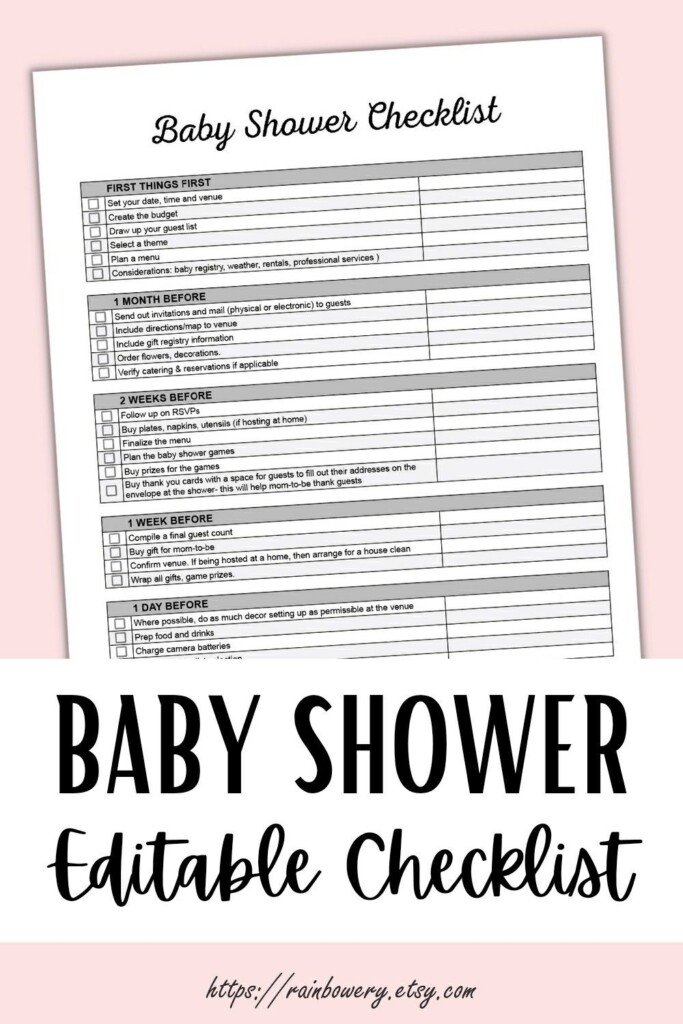 Baby Shower Checklist Editable Google Sheets Template Customizable 