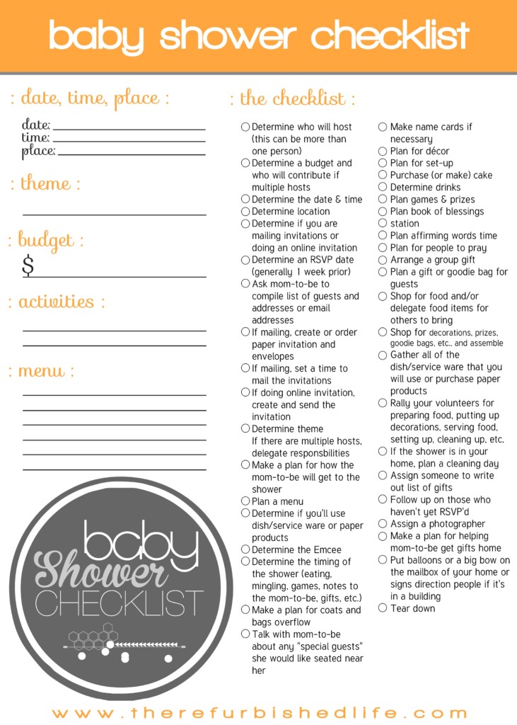 Baby Shower Checklist Printable Room Surf