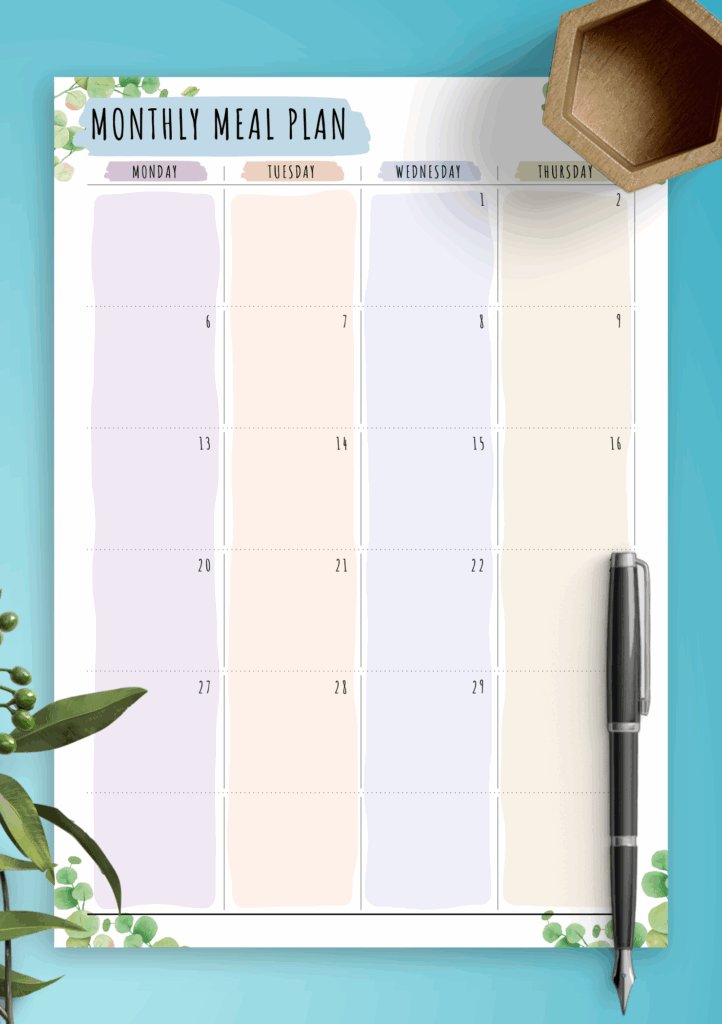 Beautiful Floral Monthly Meal Planner Free Printable Fessberry