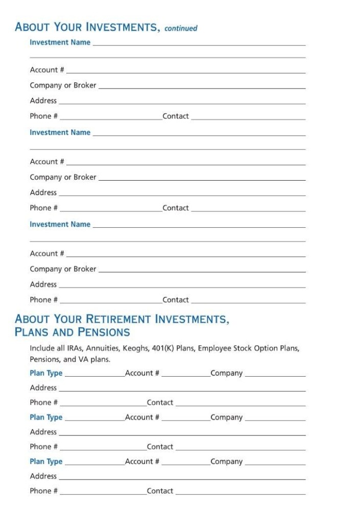 Beneficiary Planner Printable