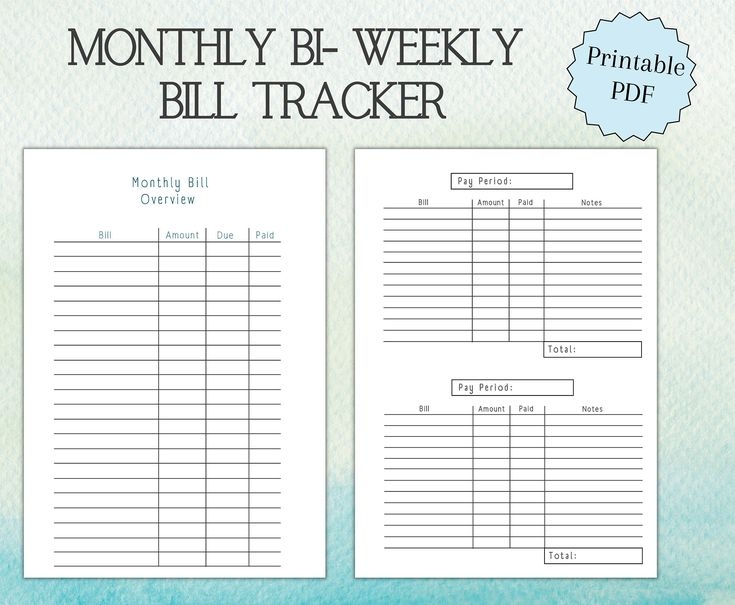 Bi Weekly Bill Tracker Budget Planner Printable Finance Tracker 