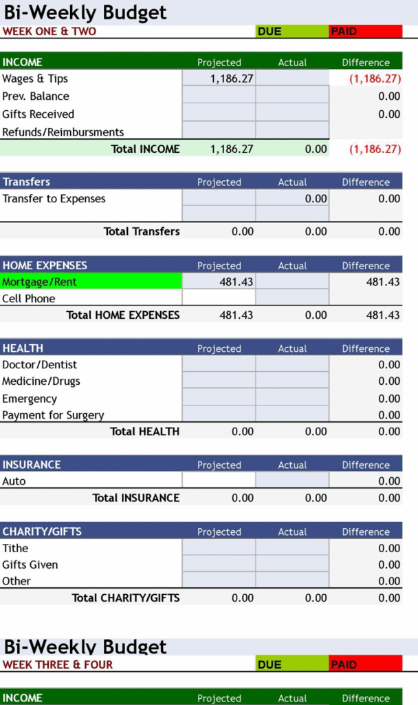 Bi Weekly Budget Planner Printable DoorTros