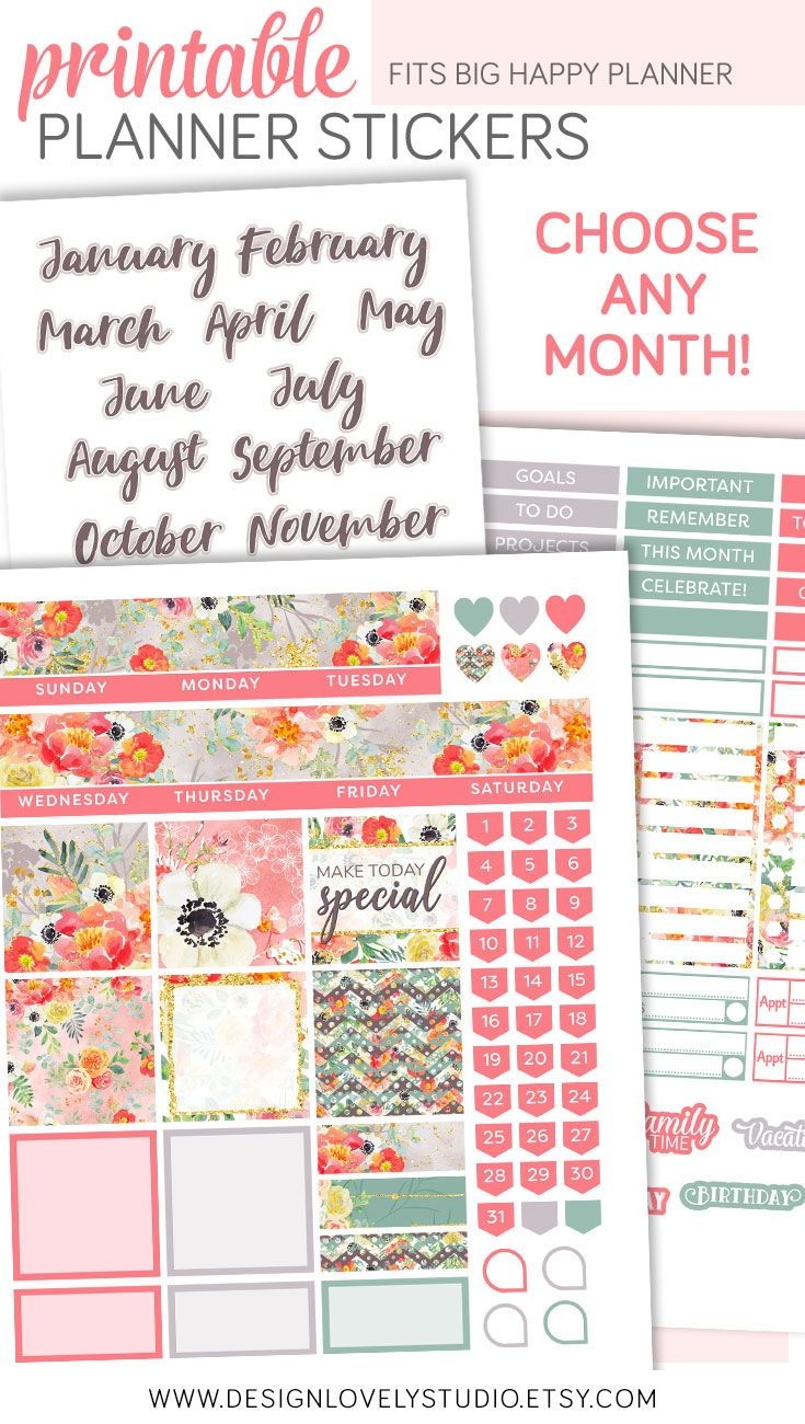 Big Happy Planner PRINTABLE Stickers Monthly Planner Stickers Kit