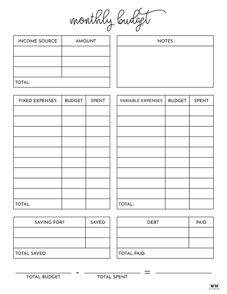 Bill Budget Planner Printable