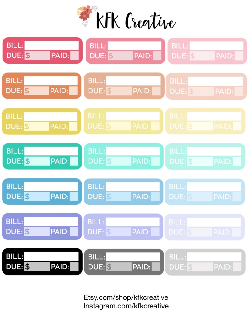 Bill Due Digital Planner Stickers KFK Creative