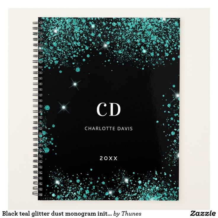 Black Teal Glitter Monogram Initials 202 Planner Zazzle Monogram 
