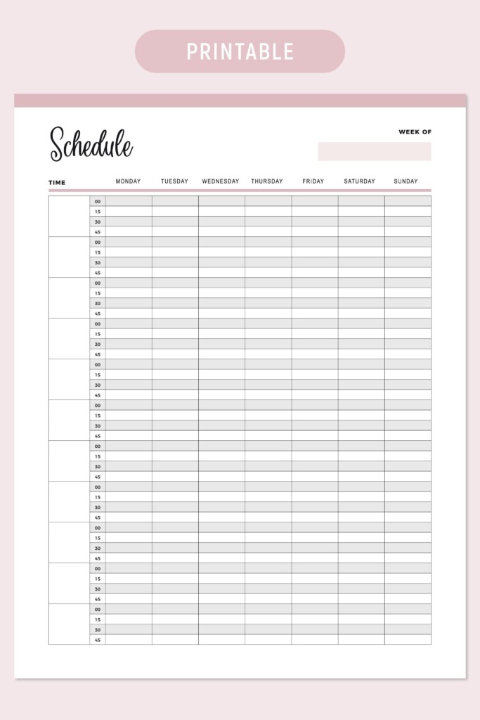 Blank Hour Printable Appointment Book 15 Minute Increments Weekly 