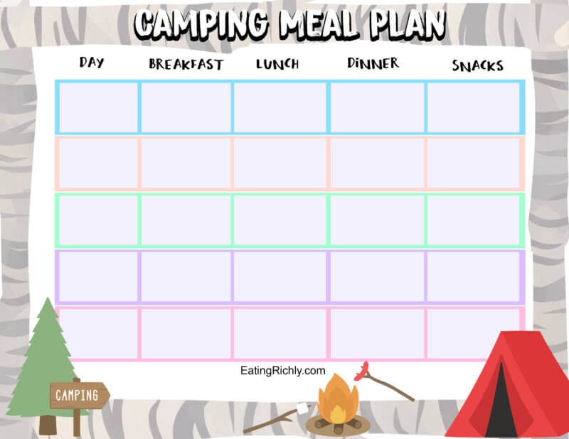 Camping Meal Planner Printable Printable Word Searches