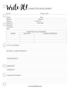 Character Profile Printable Author Planner