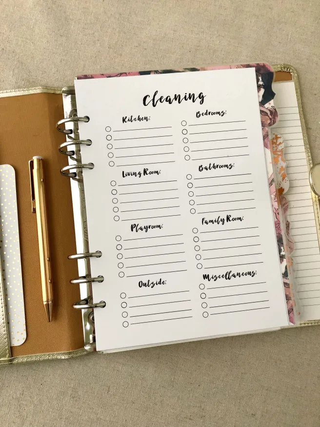 Cleaning Checklist Insert Free A5 Planner Printable Pink Bows 