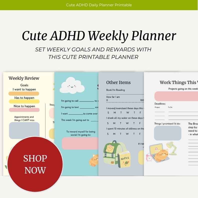 Cute ADHD Weekly Planner Adhd Printable Weekly Planner Etsy