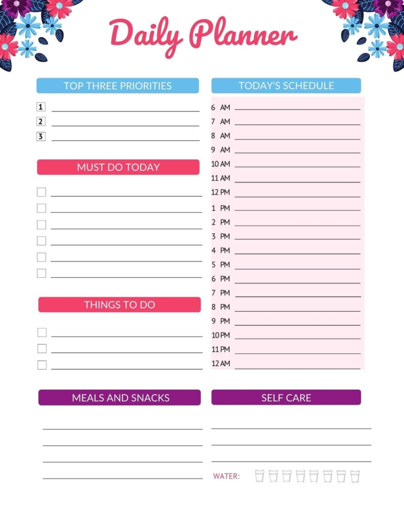 Cute Printable Daily Planner Free Template 