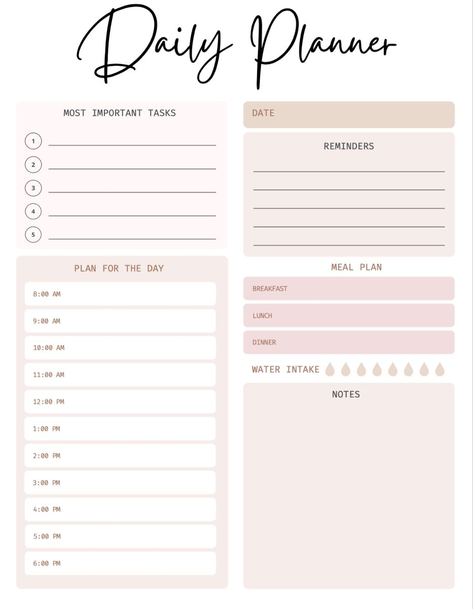 Daily Planner Free Printable Pink Girly Design Free Daily Planner