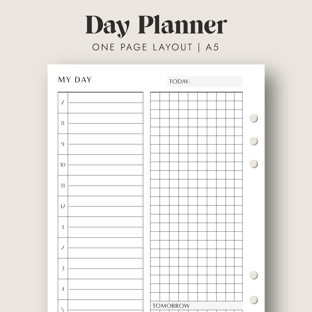 Day Planner Printable Insert In A5 Size