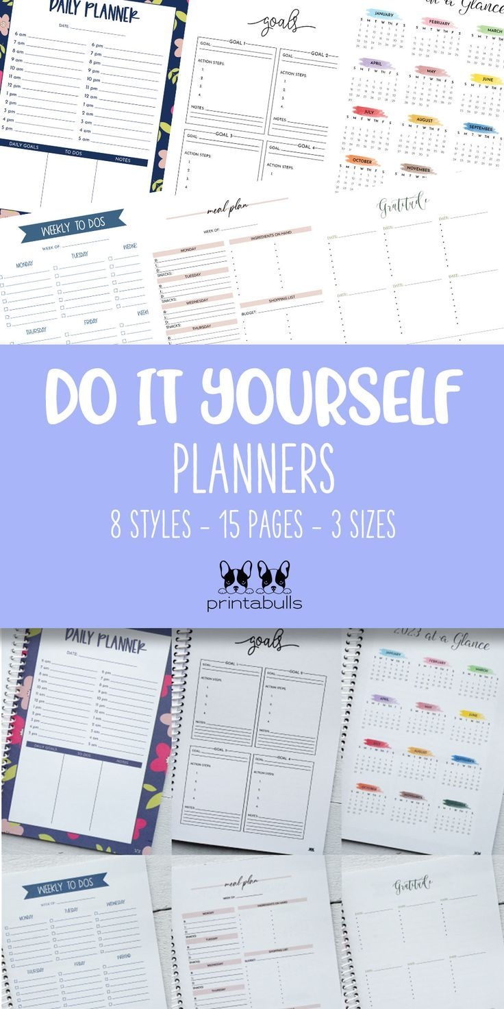 DIY Planner 8 Designs 15 Page Types 3 Sizes Printabulls