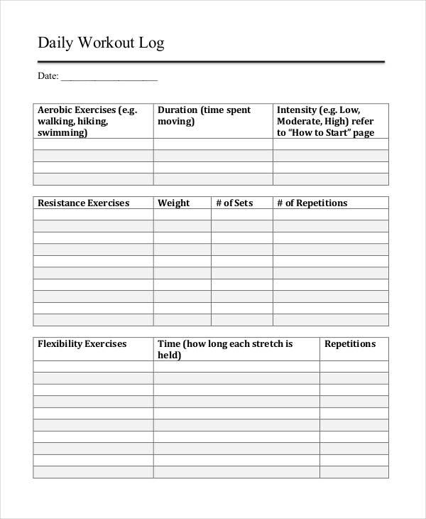 Exercise Printable Workout Planner